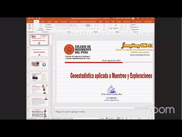 Conferencia «GEOESTADÍSTICA APLICADA AL MUESTREO Y EXPLORACIONES»